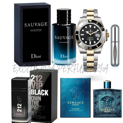 ¡Fragancias de Lujo: Eros, Sauvage, 212 VIP Black y Rolex!